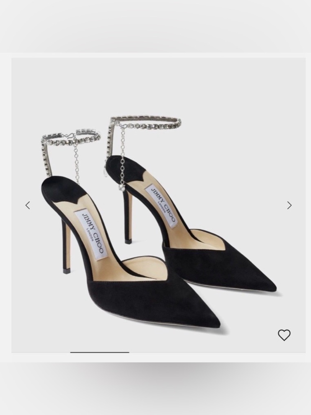 Jimmy Choo Saeda 100 Black Suede Pumps with Crystal Embellishment, Sz 38.5